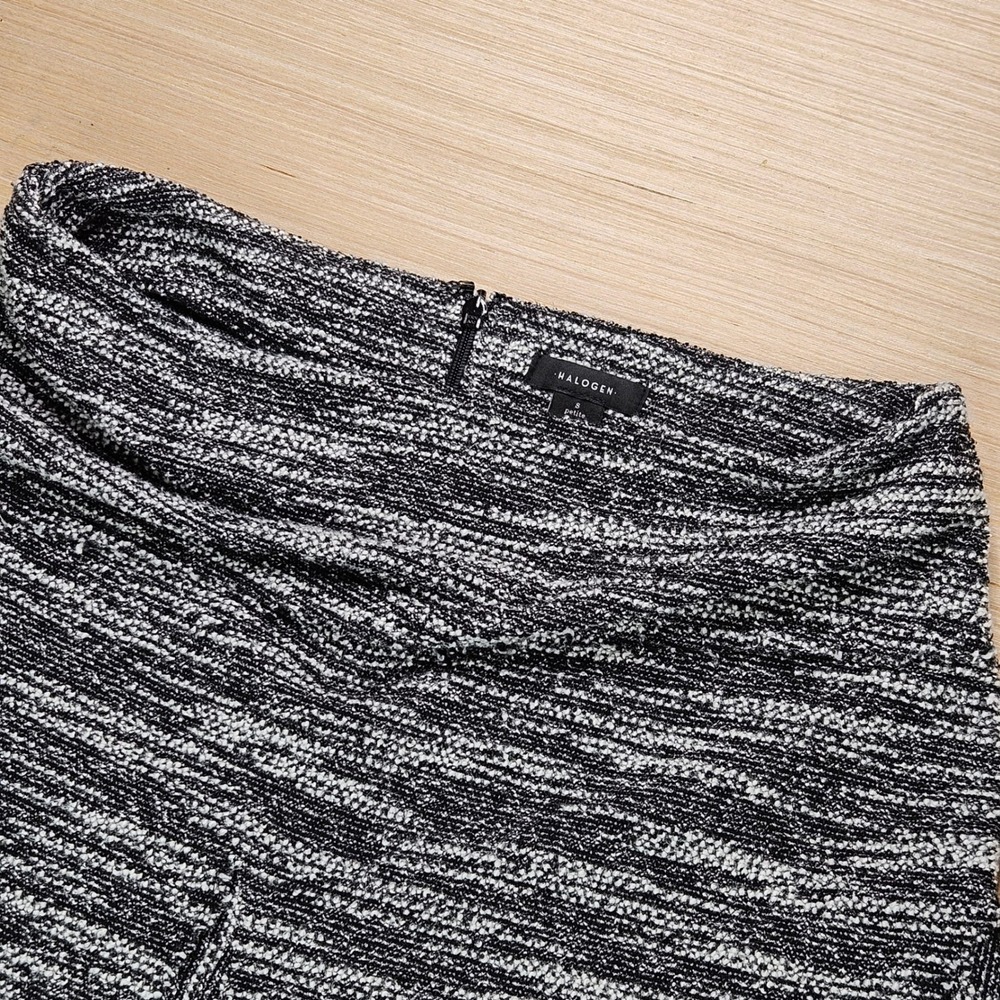 Halogen Petite‎ Black White Marled Tweed Knit A-Line Skirt Size S Minimalist